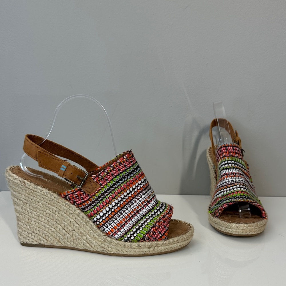 Toms Monica Wedge Espadrille Global Woven Sandals Size 9.5 Boho Hippie Festival